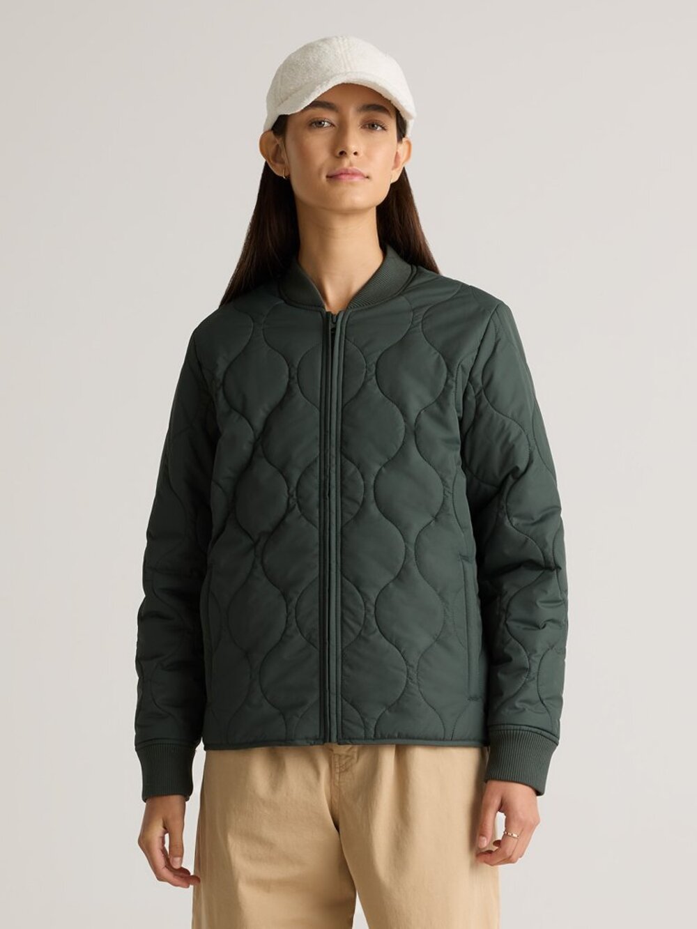 QUINCE Army Green Featherless Quilted Puffer Bomber Jacket Size XL